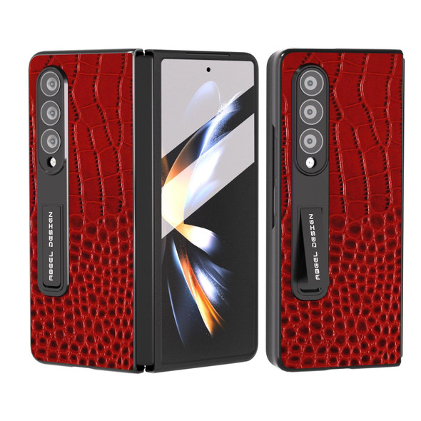 For Samsung Galaxy Z Fold3 5G ABEEL Integrated Genuine Leatherette Crocodile Pattern Phone Case with Holder(Red)