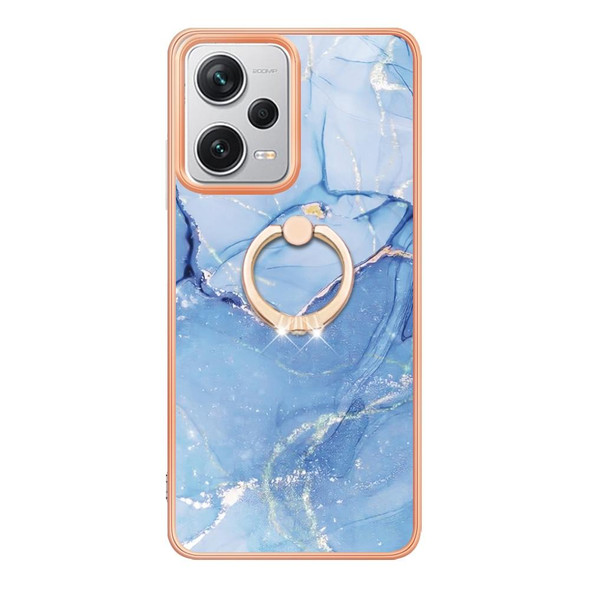 For Xiaomi Redmi Note 12 Pro+ Global Electroplating Marble Dual-side IMD Phone Case with Ring(Blue 018)