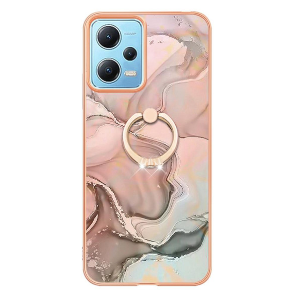 For Xiaomi Redmi Note 12 5G Global/Poco X5 5G Electroplating Marble Dual-side IMD Phone Case with Ring(Rose Gold 015)