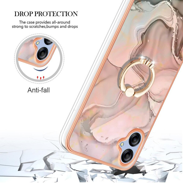 For Samsung Galaxy A04e Electroplating Marble Dual-side IMD Phone Case with Ring(Rose Gold 015)