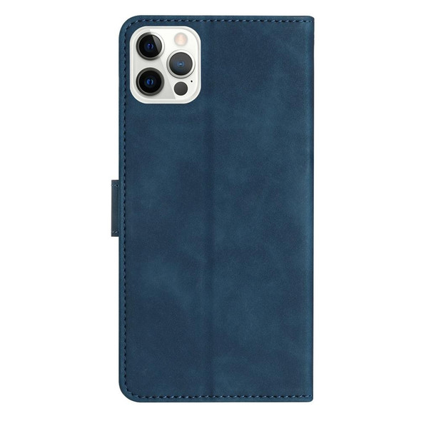 For iPhone 13 Pro Seven Butterflies Embossed Leatherette Phone Case(Blue)