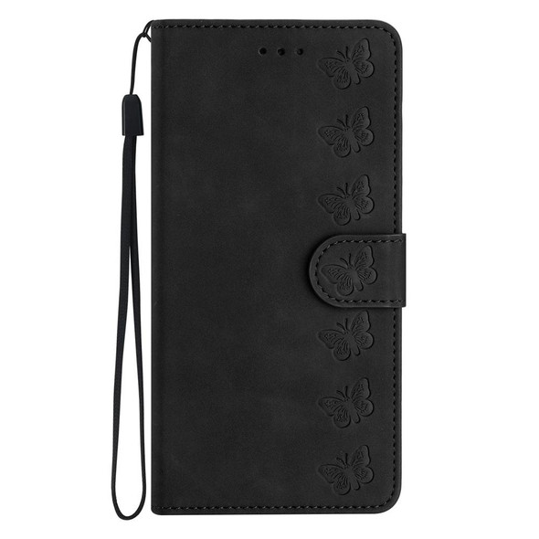 For iPhone 13 Seven Butterflies Embossed Leatherette Phone Case(Black)