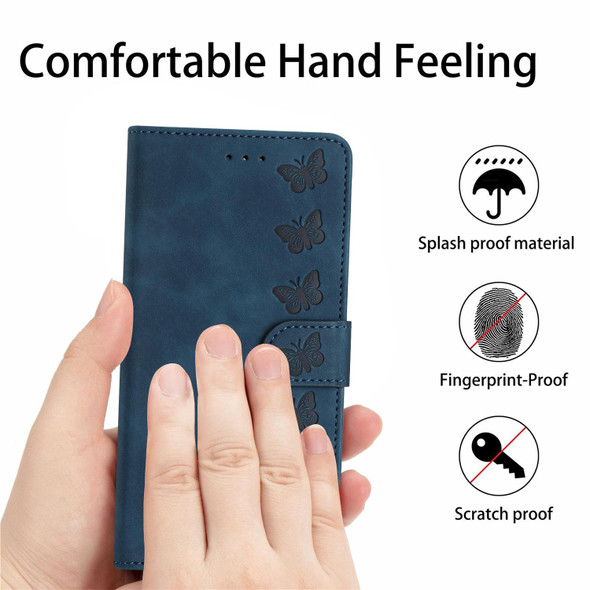 For OPPO Reno8 Pro Seven Butterflies Embossed Leatherette Phone Case(Blue)