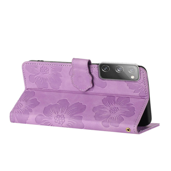 For Samsung Galaxy S20 FE Flower Embossing Pattern Leatherette Phone Case(Purple)