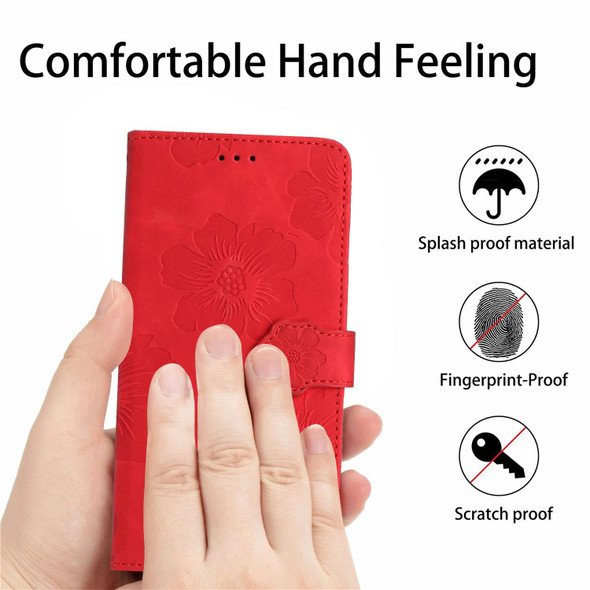 For Samsung Galaxy S22 Ultra 5G Flower Embossing Pattern Leatherette Phone Case(Red)