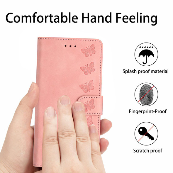 For OPPO Reno8 Pro Seven Butterflies Embossed Leatherette Phone Case(Pink)