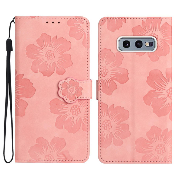 For Samsung Galaxy S10e Flower Embossing Pattern Leatherette Phone Case(Pink)