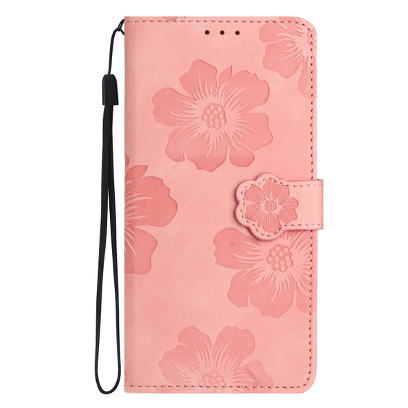 For Samsung Galaxy S22 Ultra 5G Flower Embossing Pattern Leatherette Phone Case(Pink)