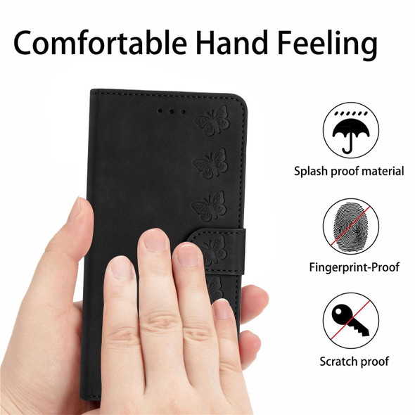 For OPPO Reno8 Pro Seven Butterflies Embossed Leatherette Phone Case(Black)