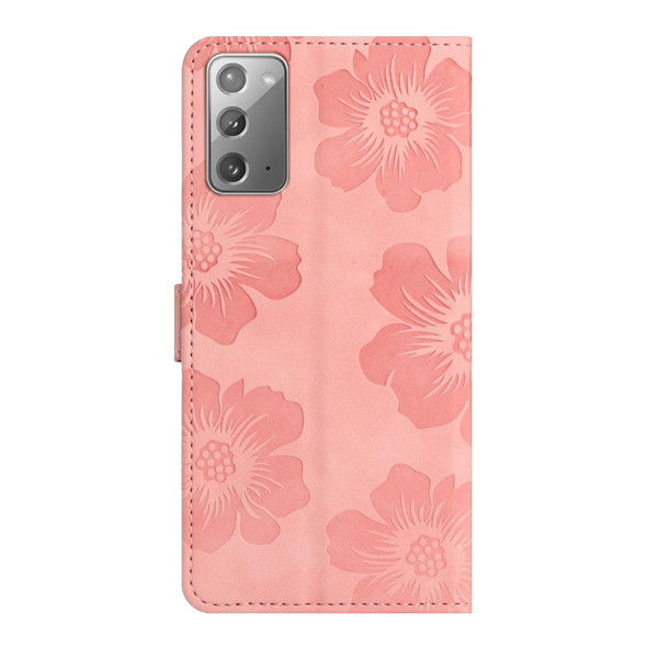 For Samsung Galaxy Note20 Flower Embossing Pattern Leatherette Phone Case(Pink)