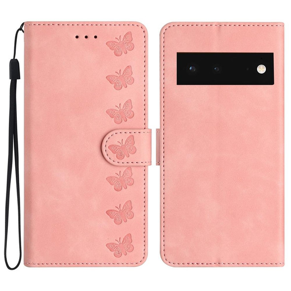 For Google Pixel 6 Seven Butterflies Embossed Leatherette Phone Case(Pink)