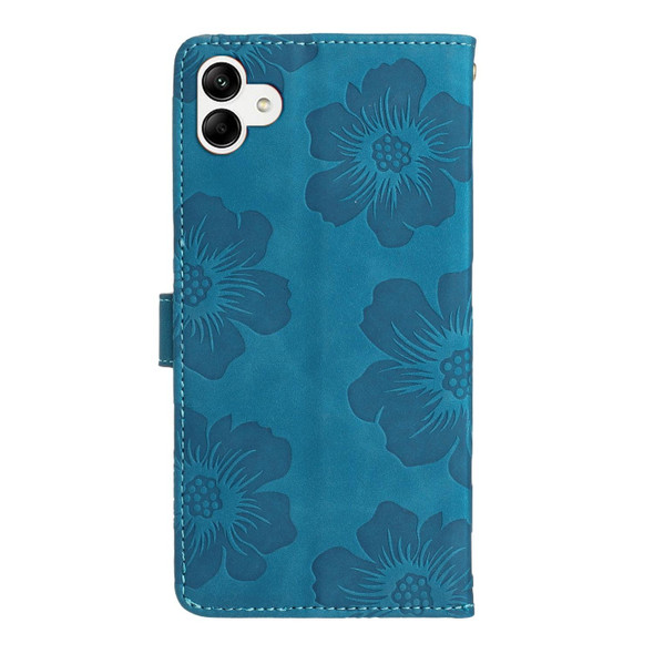 For Samsung Galaxy A04e Flower Embossing Pattern Leatherette Phone Case(Blue)