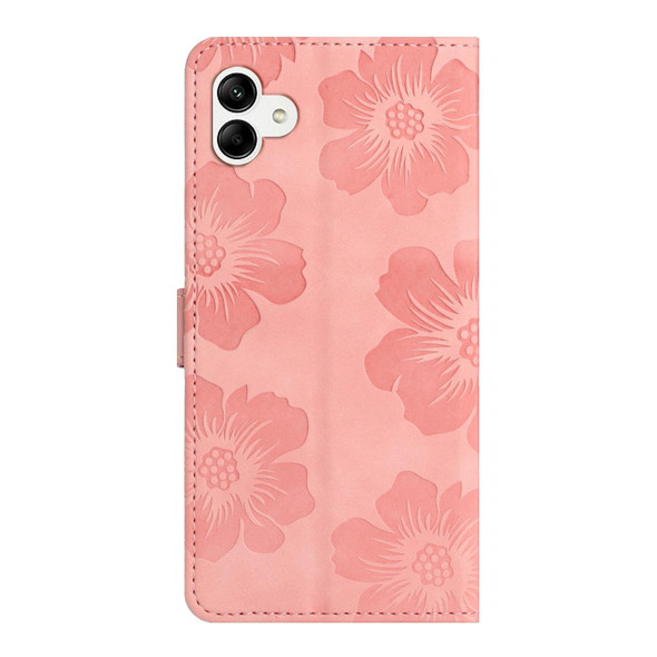 For Samsung Galaxy A04e Flower Embossing Pattern Leatherette Phone Case(Pink)