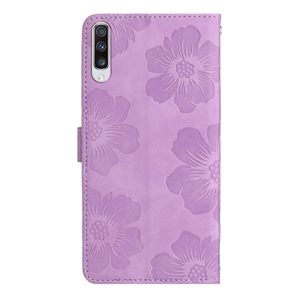 For Samsung Galaxy A70 Flower Embossing Pattern Leatherette Phone Case(Purple)