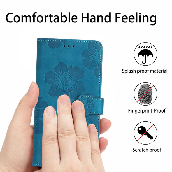 For Samsung Galaxy A21s Flower Embossing Pattern Leatherette Phone Case(Blue)