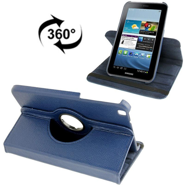 360 Degree Rotation Litchi Texture Leatherette Case with Holder for Galaxy Tab 3 (8.0) / T3110 / T3100 / T315(Dark Blue)