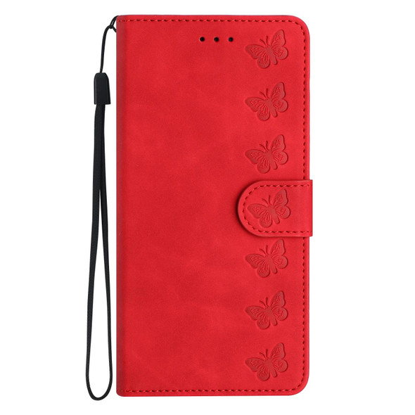 For OPPO A57 2022 Seven Butterflies Embossed Leatherette Phone Case(Red)