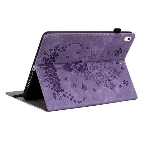 For iPad 9.7 2018 / 2017 / Air / Air 2 Butterfly Rose Embossed Leatherette Smart Tablet Case(Purple)