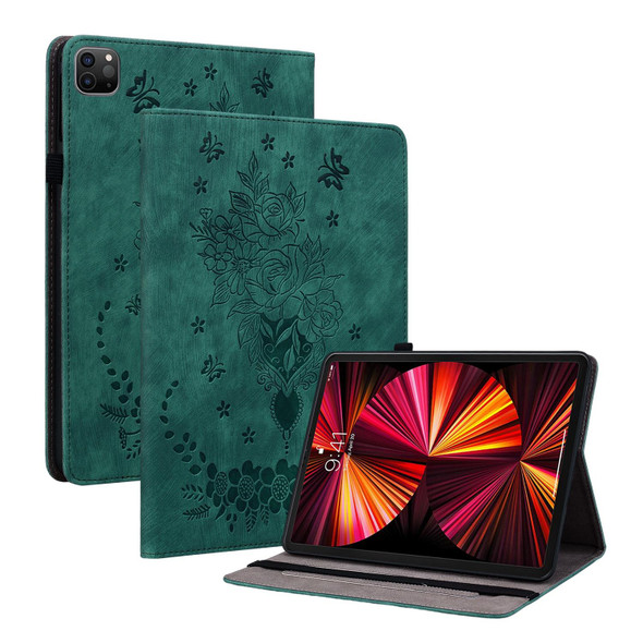 For iPad Pro 11 2021 / Air 4 2020 Butterfly Rose Embossed Leatherette Smart Tablet Case(Green)