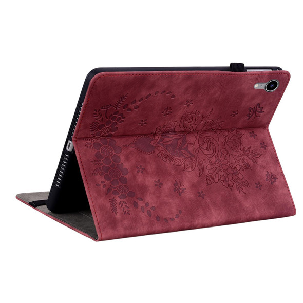 For iPad mini 6 Butterfly Rose Embossed Leatherette Smart Tablet Case(Red)