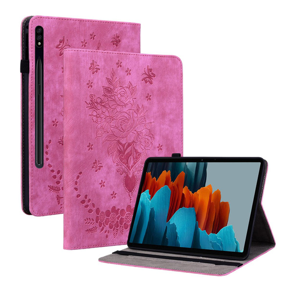 For Samsung Galaxy Tab S8+ / S7+ / S7 FE Butterfly Rose Embossed Leatherette Tablet Case(Rose Red)