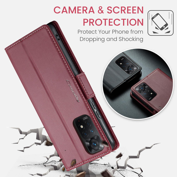 CaseMe 023 Butterfly Buckle Litchi Texture RFID Anti-theft Leatherette Phone Case For Xiaomi Redmi Note 11 Pro 5G Global/Redmi Note 11 Pro Global(Wine Red)