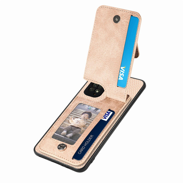 For Redmi Note 11 4G Carbon Fiber Vertical Flip Zipper Phone Case(Khaki)