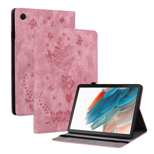 For Samsung Galaxy Tab S6 Lite P610 Butterfly Rose Embossed Leatherette Smart Tablet Case(Pink)