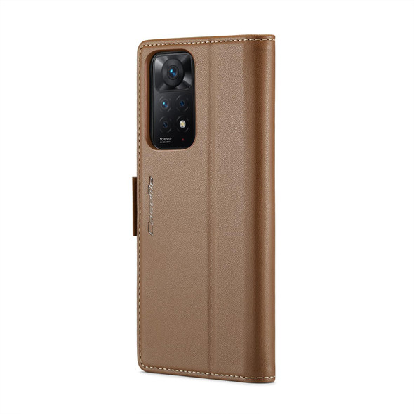 CaseMe 023 Butterfly Buckle Litchi Texture RFID Anti-theft Leatherette Phone Case For Xiaomi Redmi Note 11 Pro 5G Global/Redmi Note 11 Pro Global(Brown)