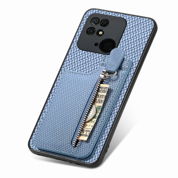 For Redmi 10C Carbon Fiber Vertical Flip Zipper Phone Case(Blue)