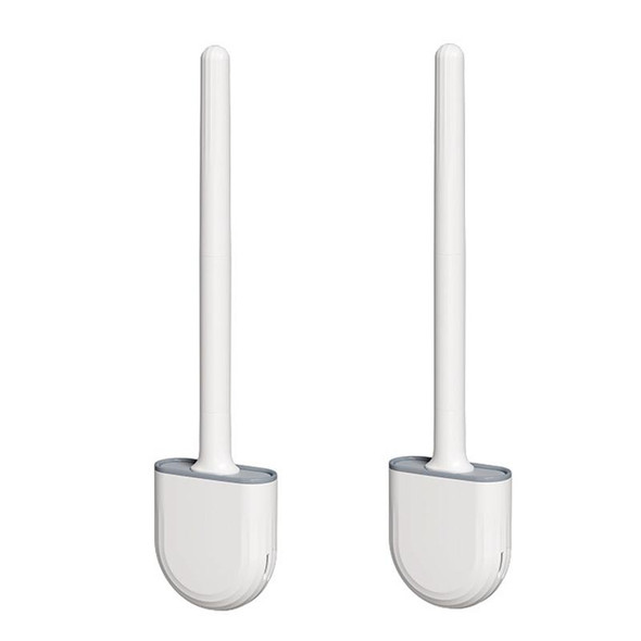 2pcs CD022 Soft Rubber Toilet Brush Clamp No Dead Space Cleaning Brush, Style: Leakage(Moon White)