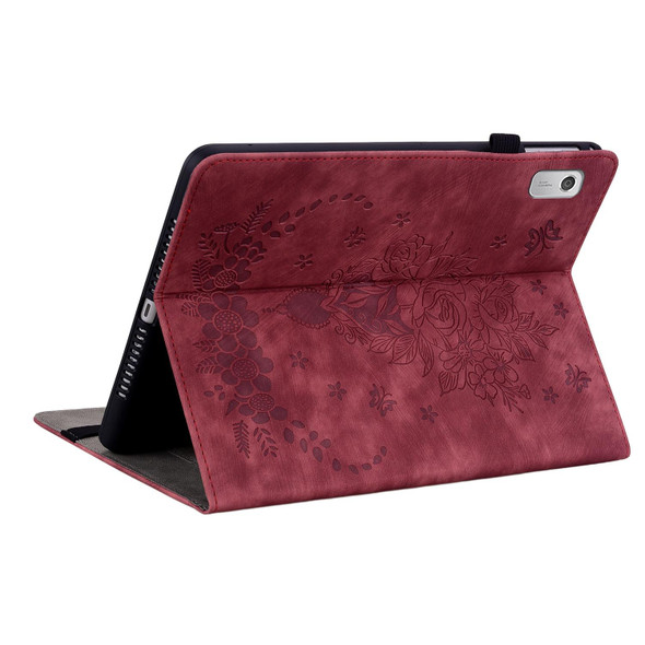For Lenovo Tab M9 Butterfly Rose Embossed Leatherette Tablet Case(Red)