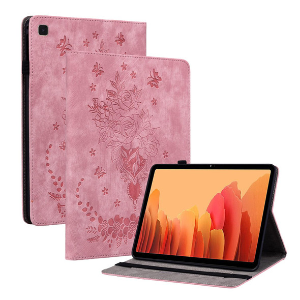For Samsung Galaxy Tab A7 10.4 2020 T500 Butterfly Rose Embossed Leatherette Smart Tablet Case(Pink)