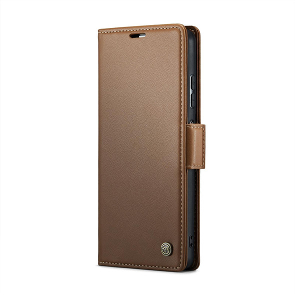 For Xiaomi Poco X5 5G/Redmi Note 12 5G Global CaseMe 023 Butterfly Buckle Litchi Texture RFID Anti-theft Leather Phone Case(Brown)