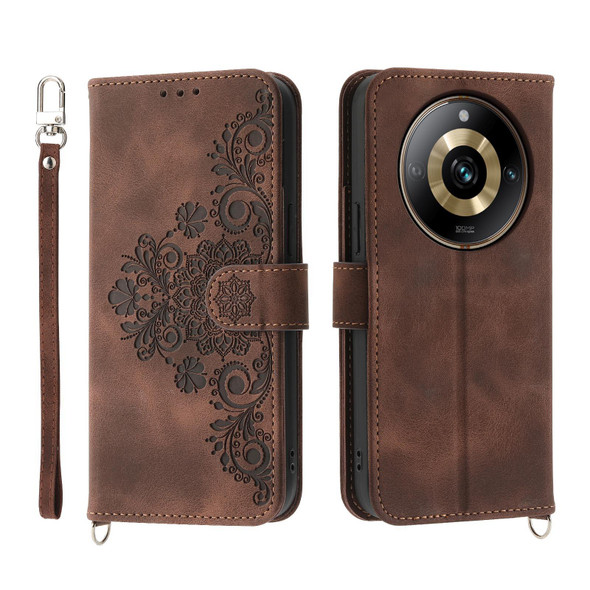 For Realme 11 Pro 5G/11 Pro+ 5G Skin-feel Flowers Embossed Wallet Leatherette Phone Case(Brown)