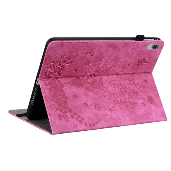 For Lenovo M10 Plus Butterfly Rose Embossed Leatherette Tablet Case(Rose Red)