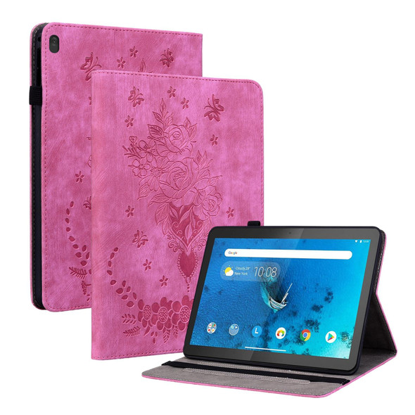 For Lenovo M10 Butterfly Rose Embossed Leatherette Tablet Case(Rose Red)