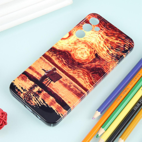 For Samsung Galaxy S22 5G Precise Hole Oil Painting Pattern PC Phone Case(Sunset)