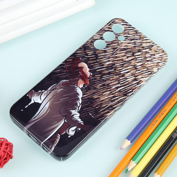 For Samsung Galaxy S23 Ultra 5G Precise Hole Oil Painting Pattern PC Phone Case(Rain)