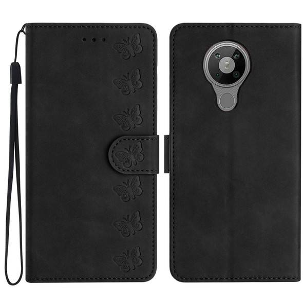 For Nokia 5.3 Seven Butterflies Embossed Leatherette Phone Case(Black)