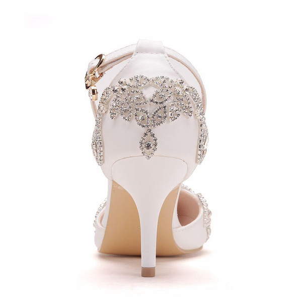 Rhinestone Stiletto Pointed Heel Women Shoes, Size:37(White)