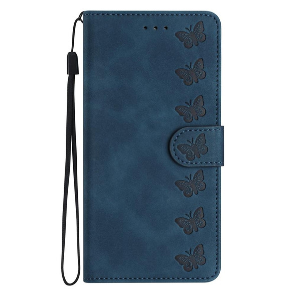 For Samsung Galaxy A20s Seven Butterflies Embossed Leatherette Phone Case(Blue)