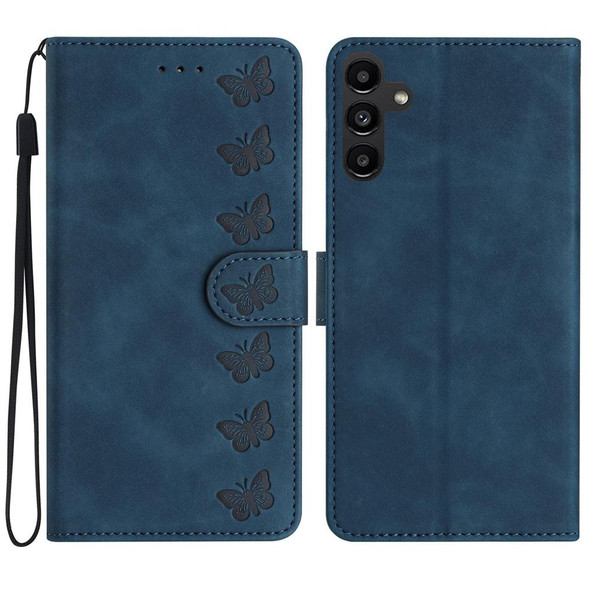 For Samsung Galaxy A54 Seven Butterflies Embossed Leatherette Phone Case(Blue)