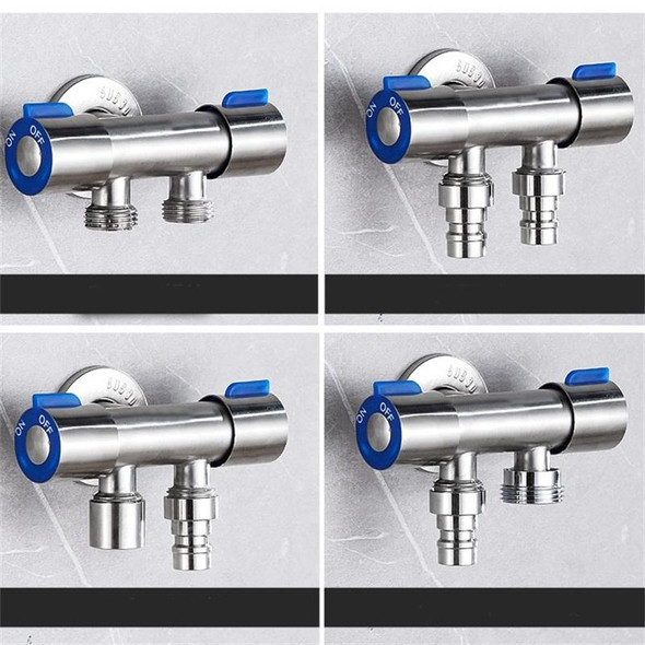 Stainless Steel One-In-Two-Out Multi-Function Three-Way Valve Faucet, Specification: Double 4-point Thread