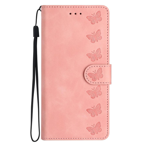 For Samsung Galaxy A20 / A30 Seven Butterflies Embossed Leatherette Phone Case(Pink)