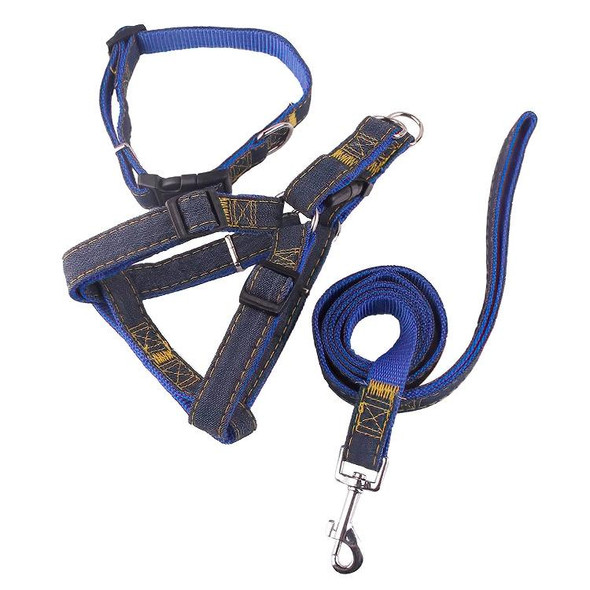 BG-Q1025 Leash+Chest Strap+Collar Thickened Strong Denim Pet Dog Leash Set, Size: L(Blue)