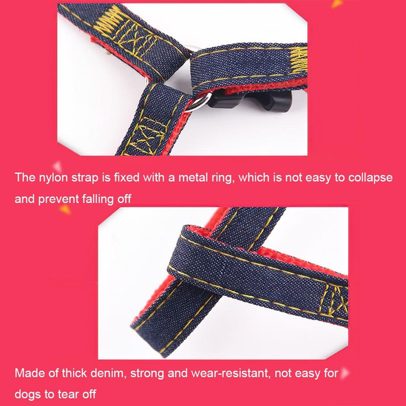 BG-Q1025 Leash+Chest Strap+Collar Thickened Strong Denim Pet Dog Leash Set, Size: L(Pink)