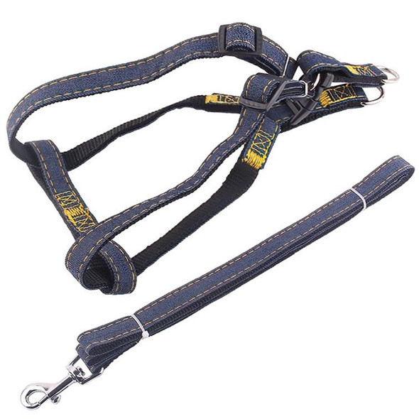 BG-Q1025 Leash+Chest Strap Thickened Strong Denim Pet Dog Leash Set, Size: S(Black)