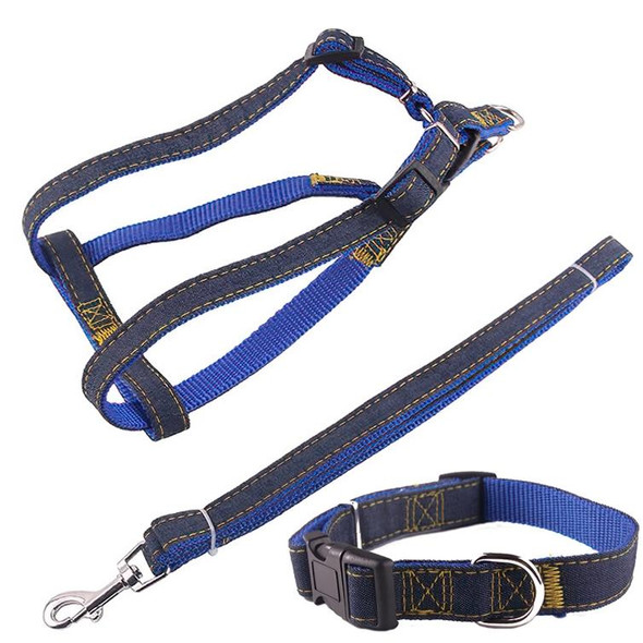 BG-Q1025 Leash+Chest Strap+Collar Thickened Strong Denim Pet Dog Leash Set, Size: M(Blue)