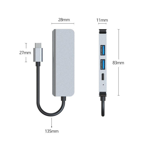 4 In 1 USB-C / Type-C To 4K HDMI + USB 3.0 + USB 2.0 + PD USB-C / Type-C Charging Ports Multifunctional HUB Docking Station